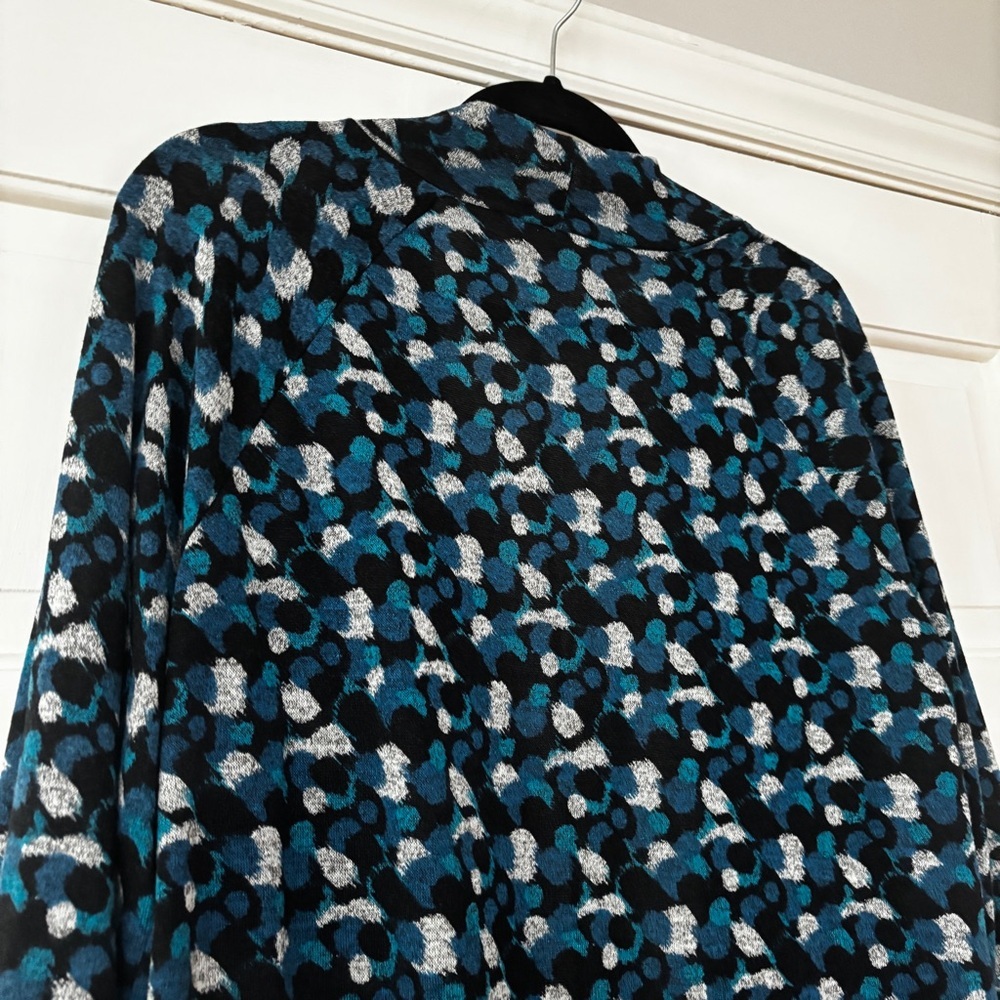 Chico's Size 3 Teal and Black Knit Open Front Waterfall Cardigan Chicos Size XL - Picture 7 of 10